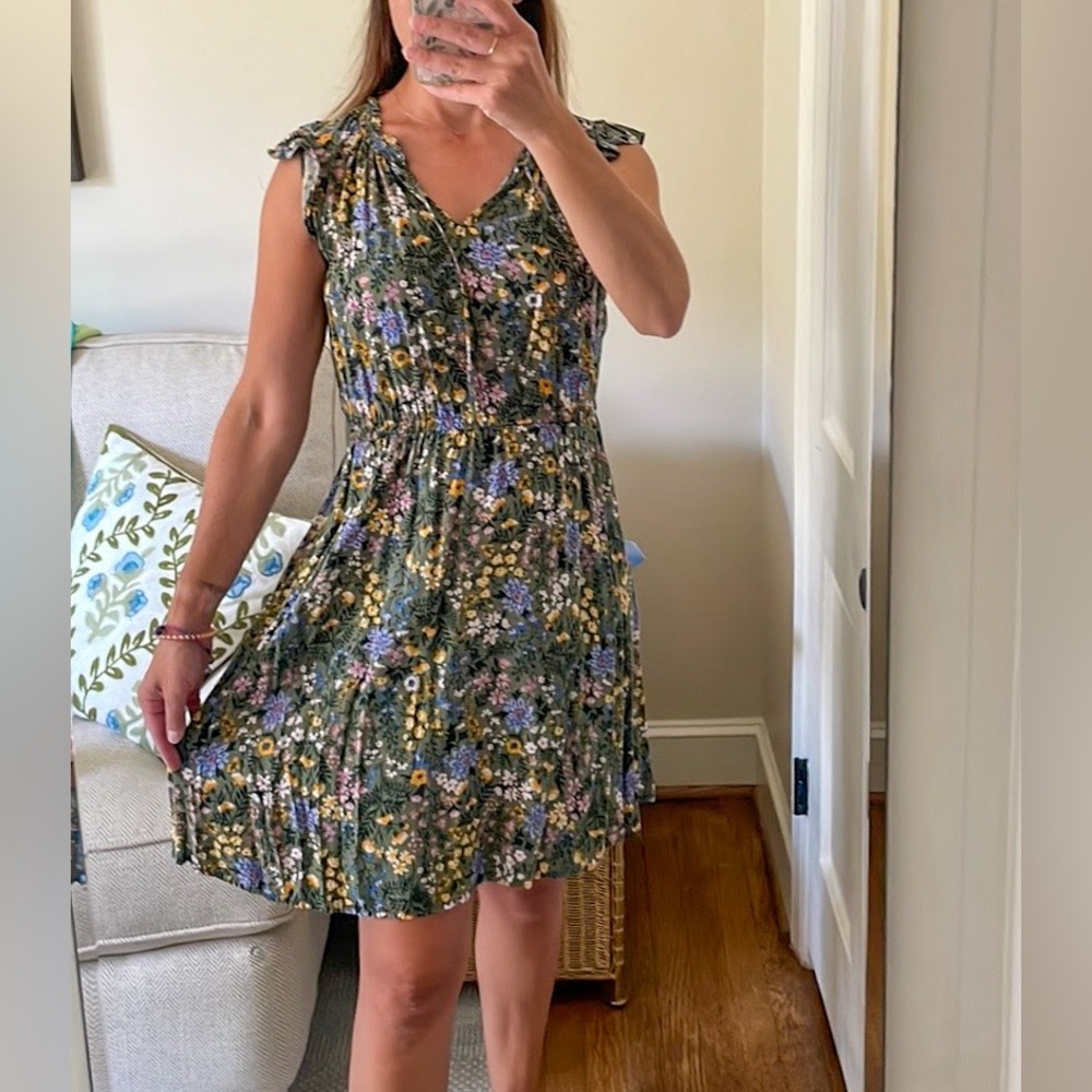 Floral knee length green floral print dress